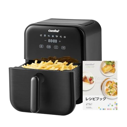 Comfee’ ノンフライヤー 4L 大容量 ノンオイル 電子レシピ付き 電気 エアフライヤ...