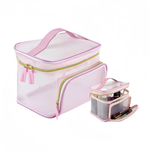 FLORPERRYメッシュコスメポーチ化粧品入れ収納ポーチメイクポーチ透明化粧ポーチコスメティックバッグ軽量化粧バッグ大容量ポータブルハンドバッグ小物入れコスメバッグ乾湿分離バニテ…(4)