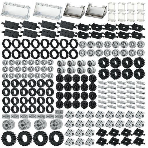 タイヤと車軸ホイールパーツセット、224ピース車輪おもちゃアクセサリー、互換クラシックビルディングブロック