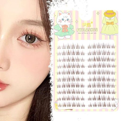 コーヒー色の個別のつけまつげのクラスター、長い自然なつけまつげ、柔らかい透明な茎のつけまつげ、目..