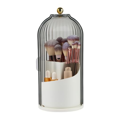 O2frepakメイクブラシボックス蓋付き360度回転透明防水防塵大容量仕切り付きおしゃれ化粧台、デスクト..