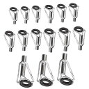 YFFSFDCトップガイドロッドガイド15個セットステレンス釣り竿穂先交換修理キット軽量釣り竿釣りアクセサリーパイプサイズ1.6mm、1.8mm、2.0mm、2...