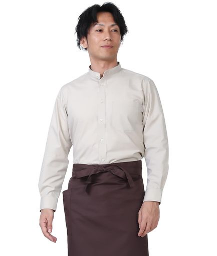 [セブンユニフォーム]GH7018長袖シャツスタンドカラーシャツブロード制服飲食店GH7018-77ベージュ5L