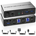 HDMIDISPLAYPORTKVM切替器2PC切替2モニター同時出力USB3.04出力口付きデュアルディスプレイKVMスイッチャーキーボードマウスプリンター4K60HZHDMI+DPUSB3出力口切替機