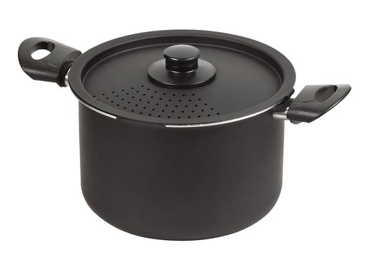 パール金属湯切りパスタ鍋IH対応ブラック22cmフッ素加工マルチクックそばうどんそうめん麺に最適HB-4918