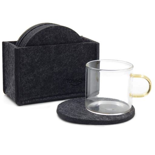 TOSSOWフェルトコースター吸水円型断熱パッド収納ケース付き8枚セット