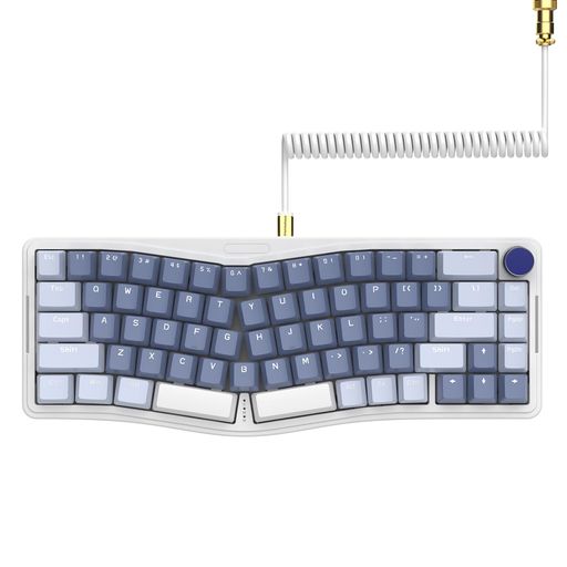 AKS068ゲーミングキーボードアアリスレイアウト有線65%68キーASリニア赤軸人間工学メカニカルキーボードホットスワップ可能VIAプログラム可能GASKET構造USBType-Cノブ付きABS3色キーキャップOEM…