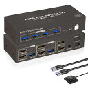 【デュアルモニター】HDMIUSB3.0KVM切替器SW220S2PC切替2モニター同時出力KVMスイッチャー4K60HZHDMI2入力2出力PCスイッチKVMスイッチャーUSBハブセレクター4USBポート