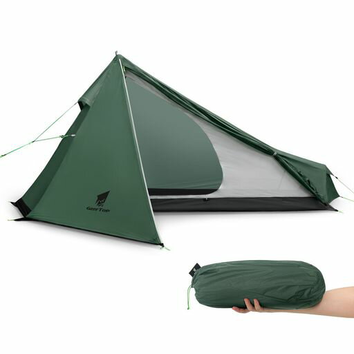 Geer Top テント 1人用 ソロテント ワンポールテント 超軽量 900g コンパクト 設営簡単 耐水圧6000mm 前室付き 20Dナイロン キャンプ ツーリング ハイキング 旅行 登山 徒歩 自転車 バイク 釣り