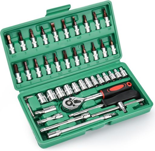 樂天商城 - siawadeky ソケットレンチ ラチェットレンチ 工具セット 合計46点 差込角6.3mm(1/4インチ) スパナ ドライバー 組み合わせ ツール ソケットレンチセット 車整備 点検 自転車修理 DIY用 専用収納箱…