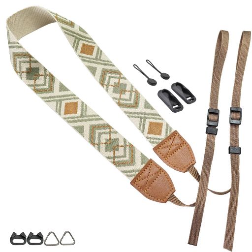 [Oumino]カメラストラップ首掛け/ショルダータイプコンパクト・一眼レフ・ミラーレス対応刺繍入りレトロデザイン長さ調節可能(80-200cm)クイックリリースバックル付きおしゃれでかわいい(v…