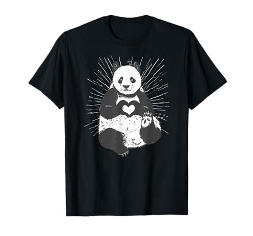 HeartLovePandaBearIllustrationTシャツ