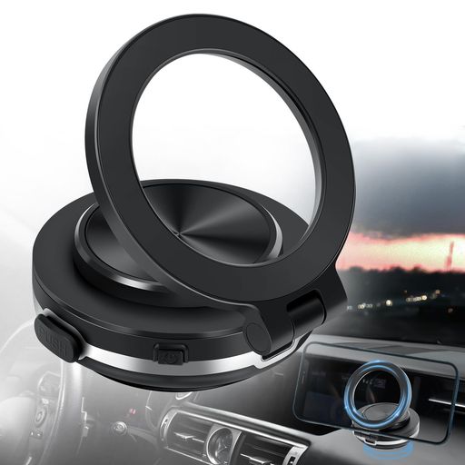 TeamSky車載真空式スマホホルダー電動真空吸着式360度回転磁気スマホスタンド多角度調整折りたたみ式携帯電話ホルダー強力マグネット270度折り畳みスマートフォンホルダー超強吸着力1.5KG…