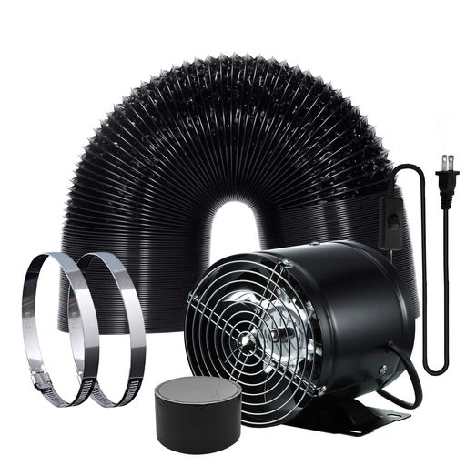 Rakuten - 換気扇150mm大風量Sidvkut家庭用工業換気扇風量480m3/h金属製ON/OFFスイッチ付き中間取付形ダクトファン塗装ブース用ダクト用換気ダクトホース付き倉庫/トイレ/キッチン換気排気用(ブラック)