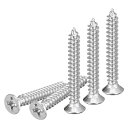 DTGN50個M4X32MMフラットヘッド木ネジ304ステンレス鋼十字頭自己攻釘-木工家具に適しています-シルバー