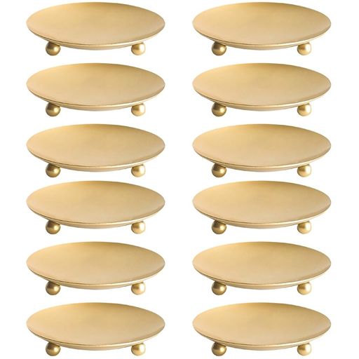 HOLIDYOYOアイアンキャンドルプレート12個セットシンプルデザインホーム&パーティー用ローソク皿キャンドルホルダー4インチゴールド(3)