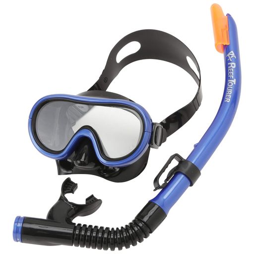 リーフツアラー(REEFTOURER)シュノーケリングシュノーケルマスク子供用2点セットシリコーン製4-9才ブラックマンタブルーRC0205