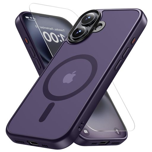 TFHaveniPhone17用ケースダークパープルMagSafe対応【強化ガラスフィルム付属】最強磁力指紋防止耐衝撃保護ストラップホール付6.3インチ