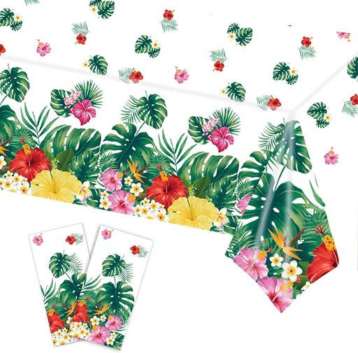 DIFEIUKIテーブルクロスハワイ装飾3枚セット使い捨てテーブルカバーハワイ風情ハイビスカスヤシの葉柄食卓カバー撥水防油家庭レストラン用テーブルクロス夏ビーチハワイパーティーパー…