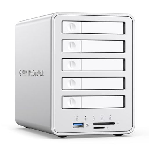 ORICO オールフラッシュ SSDケース 5台 8TB*5 RAIDケース 10Gbps USB3.2 Gen2接続 7-9.5mm 2.5インチSSD/HDD対応 デイジーフェイス機能付き アルミ合金制 SSD 外付けケース USB3.2