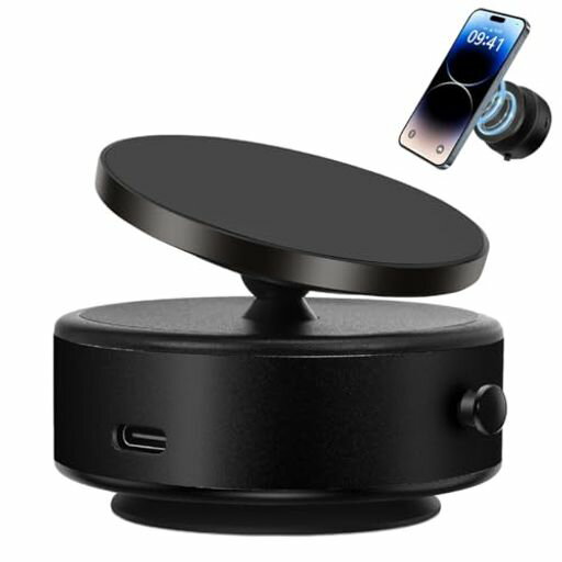 SUANES車載用スマホホルダー強力マグネット搭載真空吸着360度回転マグリング付属車用スマートフォンホルダーmagsafe対応スマホスタンドマグネット真空スマホホルダー磁気式車用吸盤ホル…