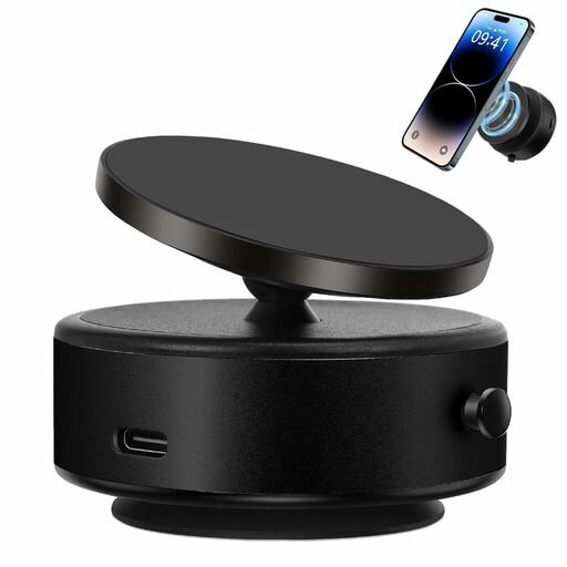 SUANES車載用スマホホルダー強力マグネット搭載真空吸着360度回転マグリング付属車用スマートフォンホルダーmagsafe対応スマホスタンドマグネット真空スマホホルダー磁気式車用吸盤ホル…