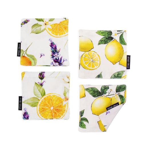 スタイルデコール(STYLEDecor)コースターリバーシブルおしゃれ布4枚セット洗える北欧レモンイエローフ..