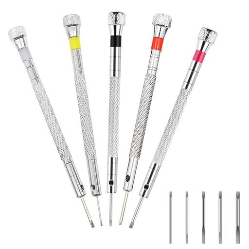 腕時計 用 精密 マイナス ドライバー 工具セット 0.8mm-1.6mm 電池交換/バンドの調整/パソコンの修理/眼鏡の修理/腕時計の修理 細かい 作業 滑り止め付 交換可能 修理 工具 5本セット