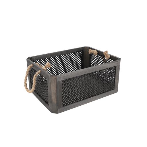 YAHUANナチュラル松木と竹編みフレーム四角形収納バスケット-麻縄取っ手付き、丈夫でおしゃれな多用途..