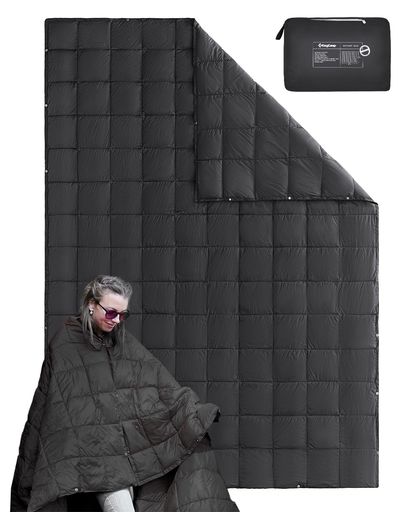 KingCampブランケット防災超軽量ふかふかダウン級暖かさ防水大判200x144cm冬用連結可能丸洗いマルチブランケットひざ掛け掛け布団キャンプアウトドア運動会車中泊収納ポーチ枕付