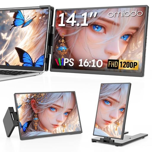 Omiodo 14.1インチ 1200P FHD デュアルモニター 適用14~17.3インチノートパソコン