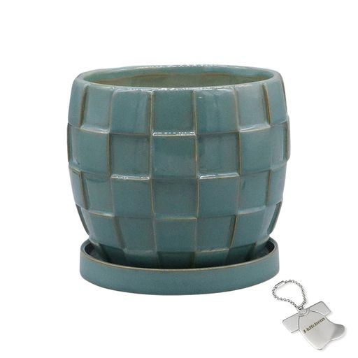 J-kitchensSelect花瓶陶器植木鉢タイルデザインポットBグリーンΦ15xH13cmオリジナルタグ付