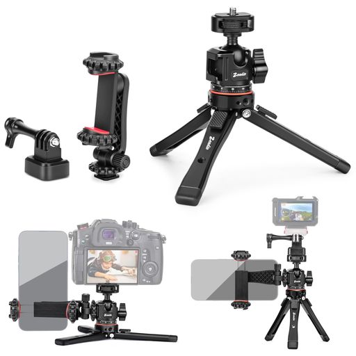 Zeadioヘビーデューティー金属製三脚キット、1/4インチネジアダプター付き三脚マウント(スマホホルダー&アクションカムアダプター同梱)-iPhone/Androidスマートフォン・カメラ・ジンバル・ア…