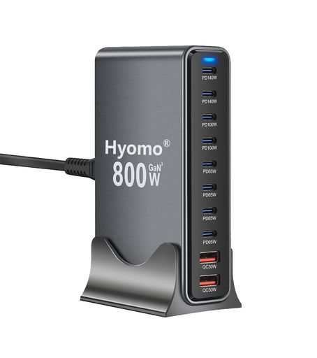 800WGaN充電器10ポート【GaNFastIII8USB-C&2USB-A1.5m電源ケーブル】単ポート140W*2単ポート100W*210台同時急速充電複数ノートPCに急速充電対応MacBookProPD対応