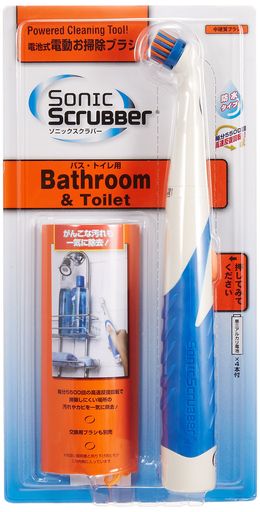 バスルーム。 本体サイズ:幅4x奥行3x高さ2cm(ブラシセット時) 本体重量:200g(ブラシ・単三電池4本セット時) 素材:ABS、TPE、POM、ナイロン 生産国:中国