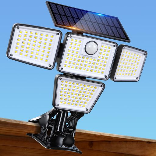 LIFENGSOLER ソーラーライト 屋外 IP65防水 人感センサー 超高輝度【1500LM・223LED・4面発光】垂直と水平 クリップ式センサーライト 屋外 ソーラー 人感 3つ知能モード 防犯 自動点灯/消灯