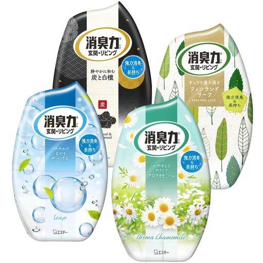 消臭力[香り4種アソートパック]玄関リビングお部屋用置き型(せっけん・アロマカモミール・炭と白檀の香り・フィンランドリーフ)400mLx4個お部屋の消臭力部屋寝室消臭剤消臭芳香剤