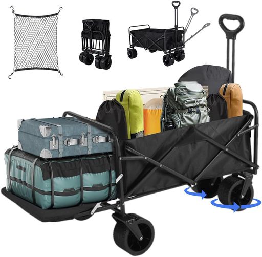 SMARTABLキャリーワゴン大容量折りたたみ2025新型キャリーカート【ネットカバー付き】アウトドアワゴンキャンプカートトレーラー選択可能ブレーキ付き容量120L耐荷重150kg/170kgキャンプ仕事…
