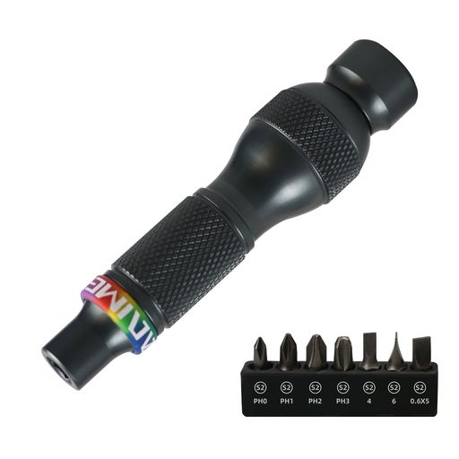 Carimeeラチェットドライバー7-in-1交換用ビット7種付属(PH0/PH1/PH2/PH3/S/4/6/0.6X5)アルミニウム合..