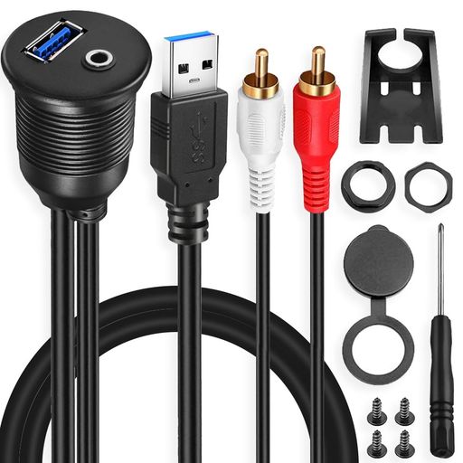 XiatiaosannUSB3.0およびRCA車の同じ高さの台紙ケーブル、車、ボートまたはオートバイのための3.5mmの女性延長ケーブルへの二重RCAが付いている女性へのUSB3.0の男性、車の同じ高さの台紙の付…