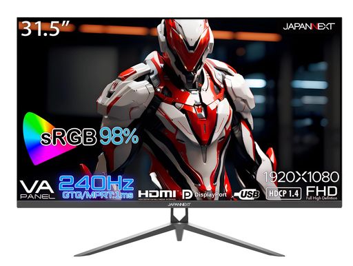 JAPANNEXT 31.5インチ ゲーミングモニター 240Hz 1ms フルHD 1920x1080解像度 VA パネル ディスプレイ (HDMI/DisplayPort/VESA対応/ブルーライトカット / 視野角178°)
