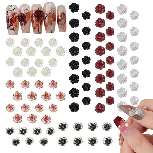 Rakuten - TUMETINSS花ネイルパーツ薔薇カメリア椿バラ3D立体お花パーツネイルアートデコパーツ手芸ハンドメイド約90個セット6色6mm8mm