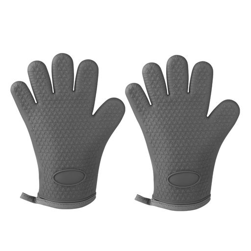 【2個セット】シリコン製耐熱オーブンミトン5本指耐熱温度300°C防水・滑り止めやけど防止汚れに強く耐久性オーブンレンジ/ホームベーカリー/グリル/バーベキューに最適グレー​