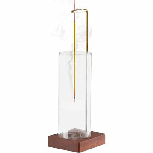 ガラス製アッシュキャッチャーと木製ベース付きのモダンなハンギングインセンスバーナー-ユニークな逆さま型のお香立て立て立て立て立て風水の家庭での禅と瞑想の装飾に