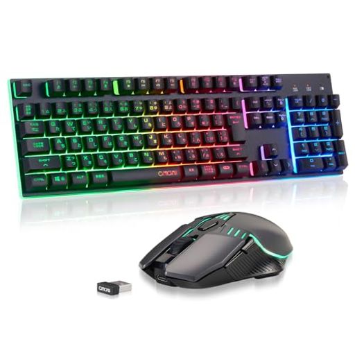 【2.4GHzワイヤレス】先進の2.4GHzワイヤレステクノロジーを採用し、安定した高速ワイヤレス接続を実現。 極めて低遅延で、10メートル以上の有効範囲に達するだけでなく、安全なデータ伝送を保証します。 【キーボードのライトが独特な魅力を持つ】この無線キーボードは一般的なフィルムキーボードとは異なり、独特の構造設計により、ライトが透き通るように鮮明に映し出されます。視覚的にインパクトのある照明効果を生み出し、キーキャップを照らすだけでなく、優れた光と影の調和が快適な雰囲気を醸し出します。 【不思議な虹色バックライト】キーボードには多彩なバックライト効果があり、マウスは複数色の呼吸灯式バックライトを装備。夜間の操作時に素晴らしい視覚体験をお届けします。キーボードのバックライトは明るさ調節可能なので、周りの明るさに合わせて目に優しく使えます。Fn+☼=呼吸モードの変更;Fn+PGUP照明の明るさを上げる;Fn+PGDN照明の明るさを下げる。 【充電式ゲーミングキーボードマウスット】:内蔵大容量充電バッテリー搭載(キーボード:2500mAh / マウス:400mAh)。