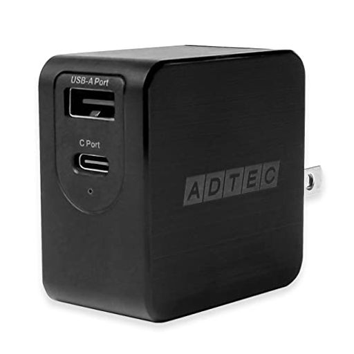 アドテック65WPD充電器15V/4A出力対応PD2ポートUSB-CUSB-AタイプC急速充電高速充電GaN窒化ガリウム小型折りたたみ式プラグ携帯PCタブレットスマホ対応TYPE-Ctype-Cアダプタ黒