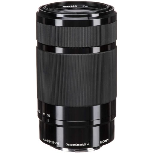 大きさ:最大径φ63.8mm、全長108mm 質量:約345g レンズマウント:ソニー Eマウント 対応撮像画面サイズ:APS-Cフォーマット専用 焦点距離(mm):55-210 レンズ構成 (群-枚):9-13 画角 (APS-C):28.2 ゚-7.8 ゚ 開放絞り (F値):4.5-6.3 最小絞り (F値):22-32 絞り羽根 (枚):7