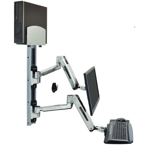 ERGOTRONエルゴトロンLXモニターアーム昇降式ウォールマウントシステム小型CPUホルダー付き壁掛け座位..