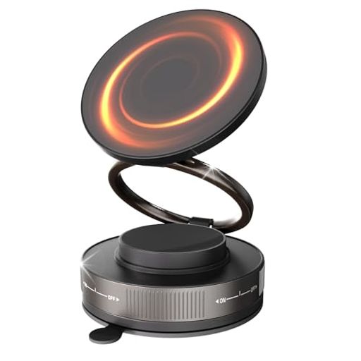 360°調整可能スマートフォンスタンド、車まぐセーフスマホスタンド、折り畳み式スマホホルダー車マグネット、スマホスタンド車、【真空吸盤+超強磁力+N55磁石の製造】、スマホ車ホル…