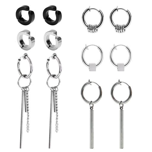 Tiszinkイヤリングメンズイヤーカフメンズフェイクピアスメンズレディースノンホールピアス人気シルバーブラック男性両耳用金属アレルギー対応6ペア12個セット収...